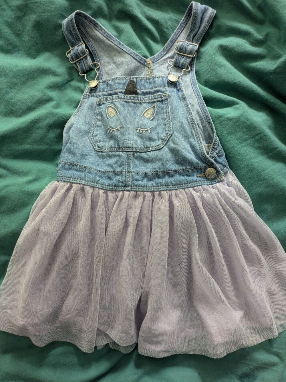 Toddler Overall Dress Lavender Tulle Skirt Light Denim Size 5T Oshkosh Unicorn